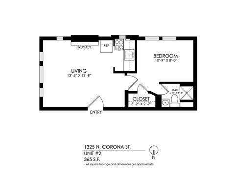 Floor plan for 1 bed, 1 bath, 505 sqft